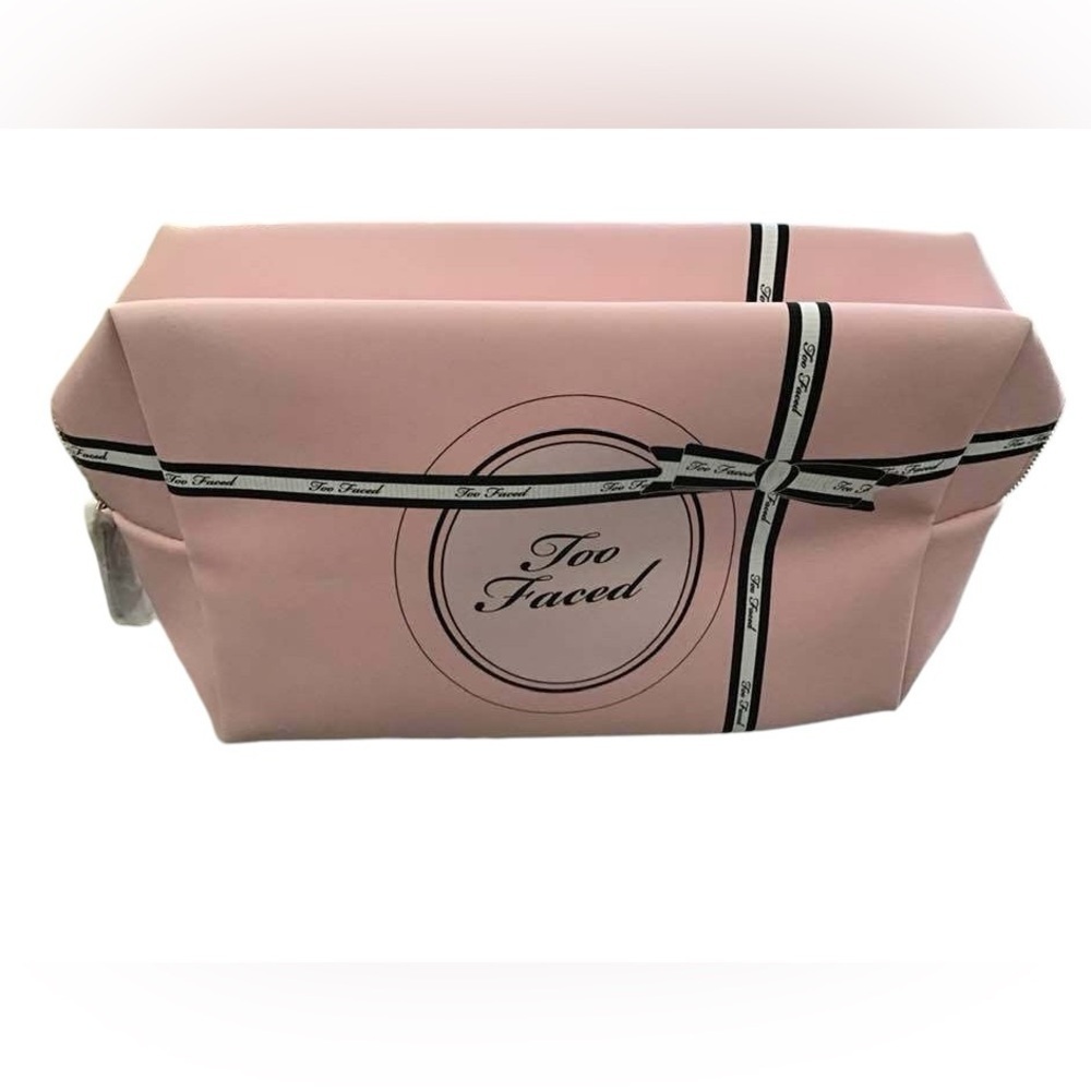 Too Faced Cosmetic Zippered Bag Pink w/ bow